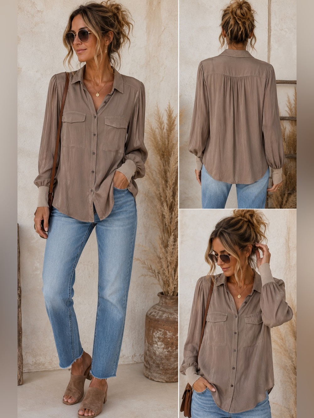 Maven West Long Sleeve Rib Cuff Button Up Shirt 100% Cupro Size S